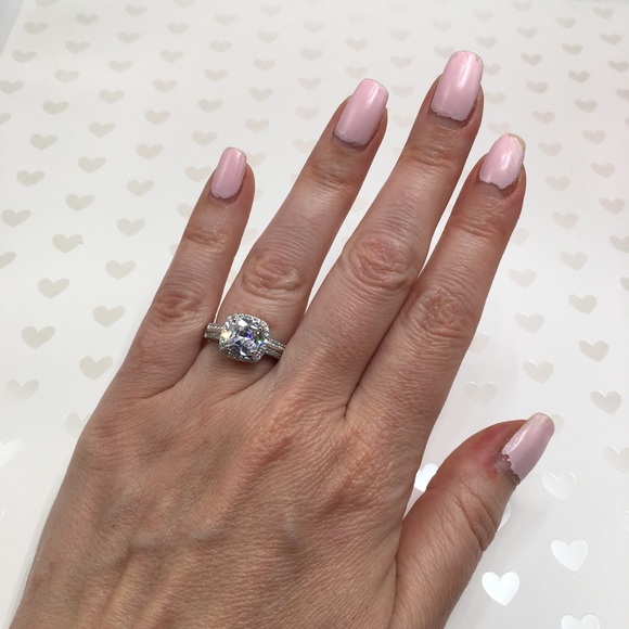 14k white gold engagement halo ring wedding 2 ct - Picture 6 of 8